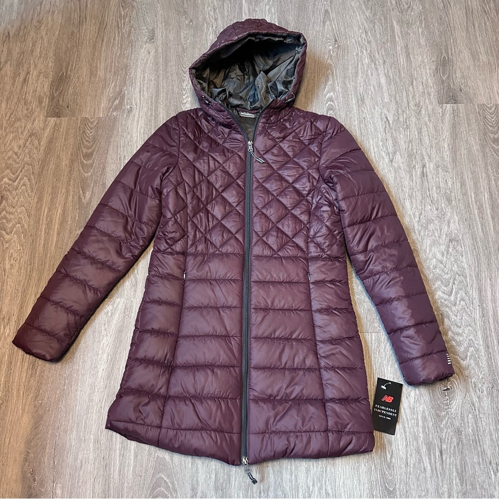 New Balance Women's Size Small Mid Length Puffer Jacket - Deep Purple/Maroon NWT